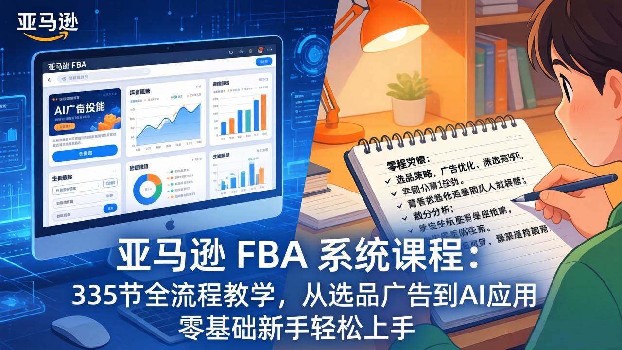 （17744期）亚马逊 FBA 系统课程（更新26年3月）335节全流程教学，从选品广告到AI应用，零基础新手轻松上手-八方网创