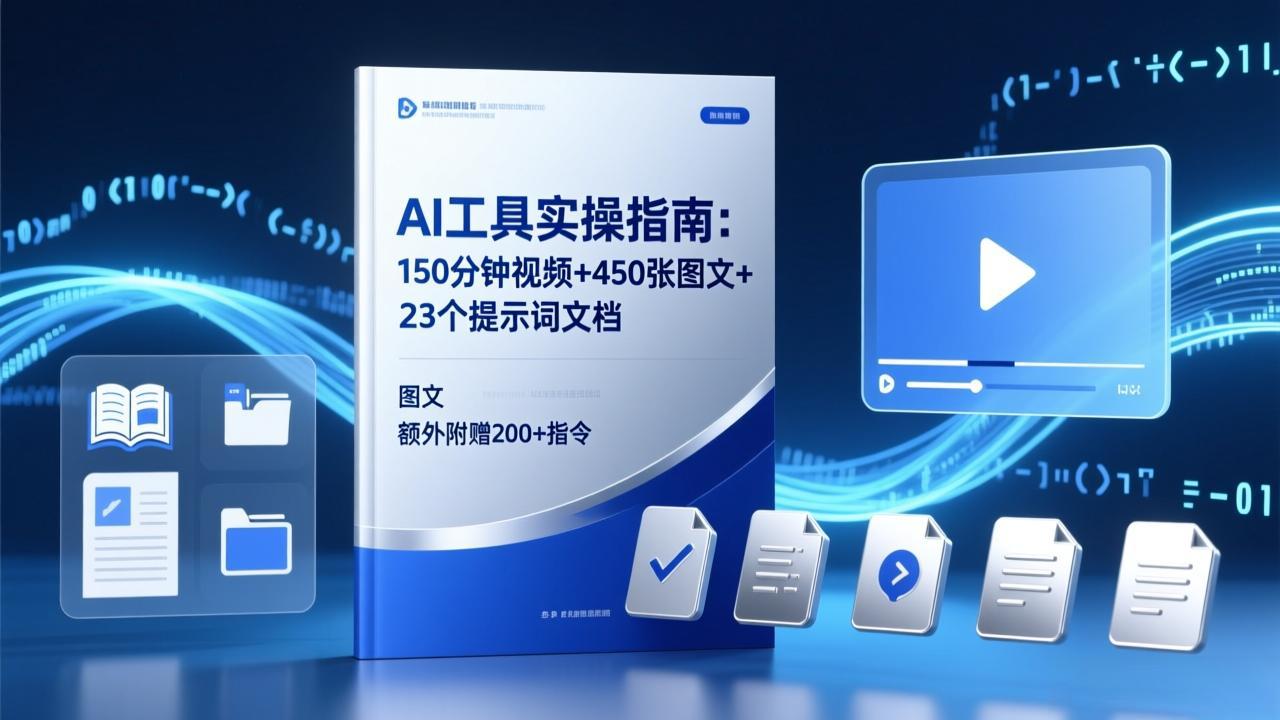 AI工具实操指南：150分钟视频+450张图文+23个提示词文档，额外附赠200+指令-八方网创