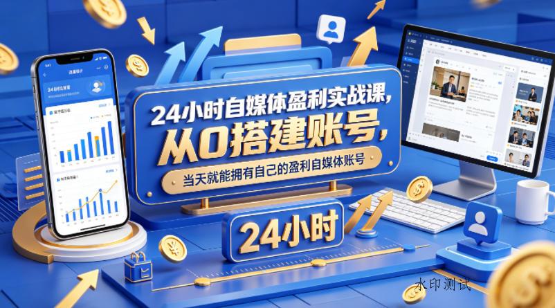 24小时自媒体盈利实战课，从0搭建账号，当天就能拥有自己的盈利自媒体账号-八方网创
