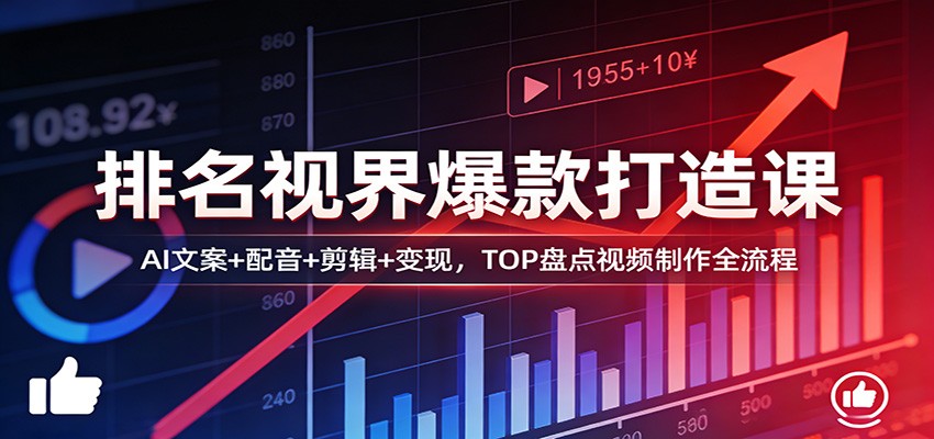 排名视界爆款打造课：AI文案+配音+剪辑+变现，TOP盘点视频制作全流程-八方网创