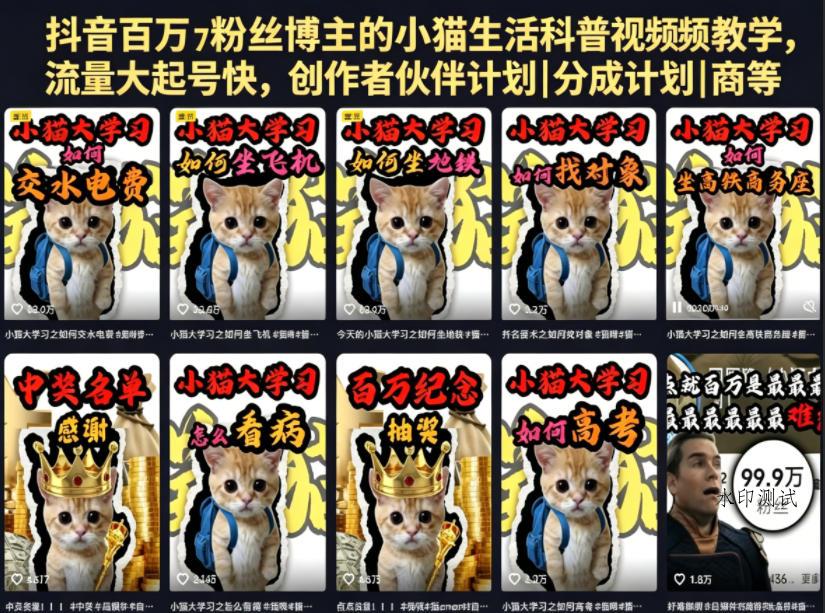 抖音百万粉丝博主小猫生活科普视频教学：零基础剪辑入门，快速起号变现副业-八方网创