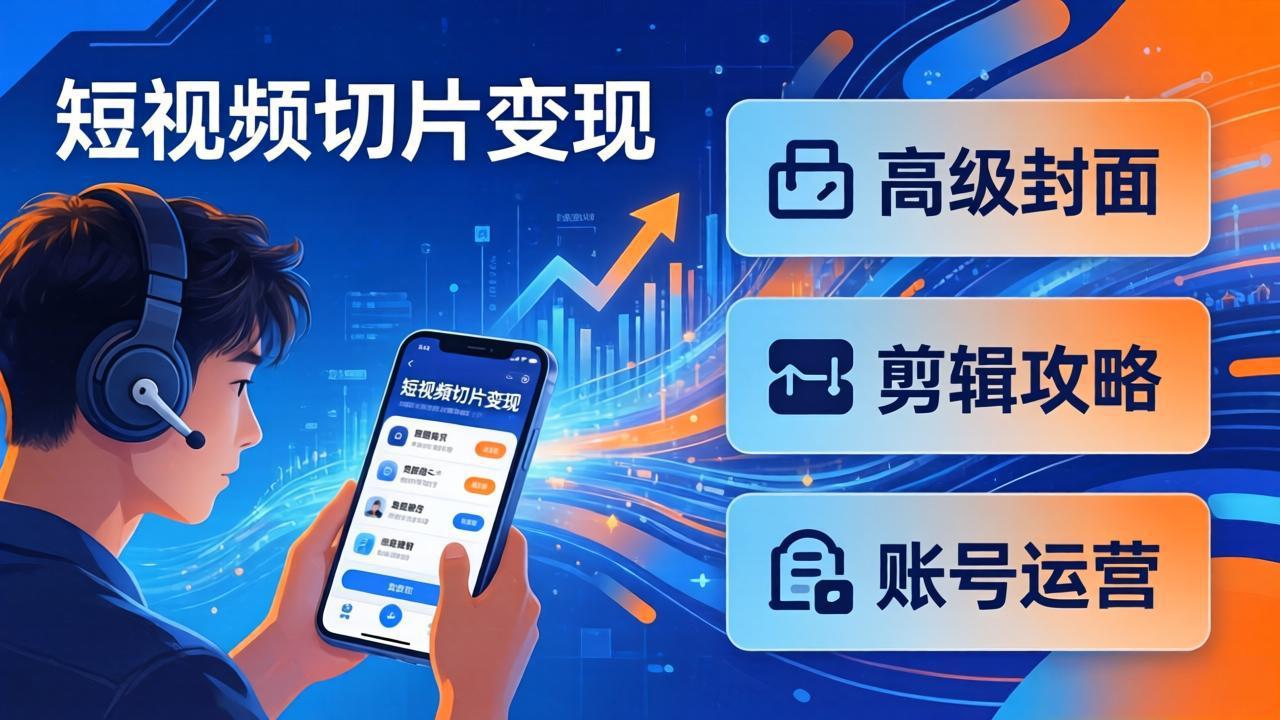 短视频切片变现速成班2.0：高级封面+剪辑攻略+账号运营，0基础小白快速入局副业-八方网创