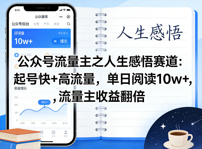 公众号流量主之人生感悟赛道，起号快+高流量，单日阅读10w+，流量主收益翻倍-八方网创