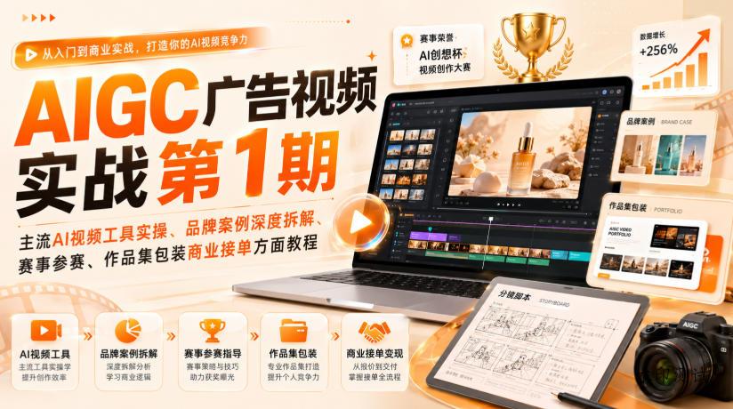 AIGC广告视频实战第1期，主流AI视频工具实操、品牌案例深度拆解、赛事参赛、作品集包装商业接单方面教程-八方网创
