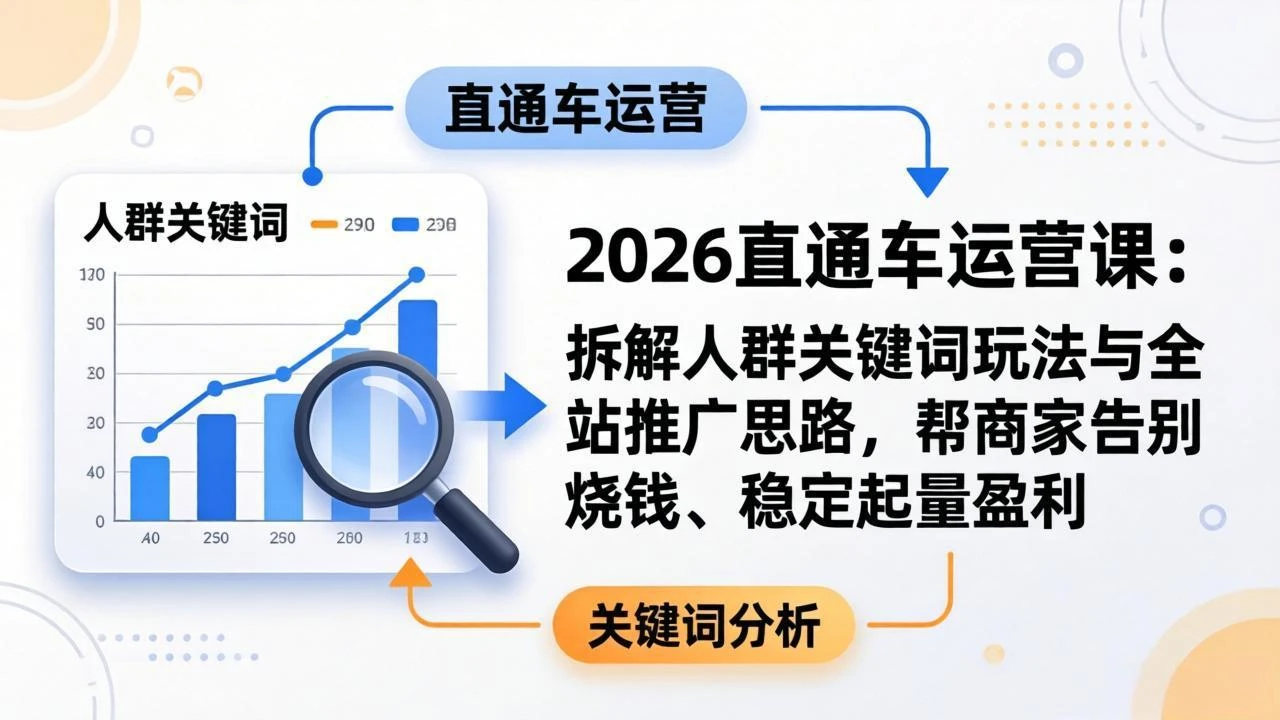 【精】2026直通车运营课：拆解人群关键词玩法与全站推广思路，帮商家告别烧钱、稳定起量盈利-八方网创