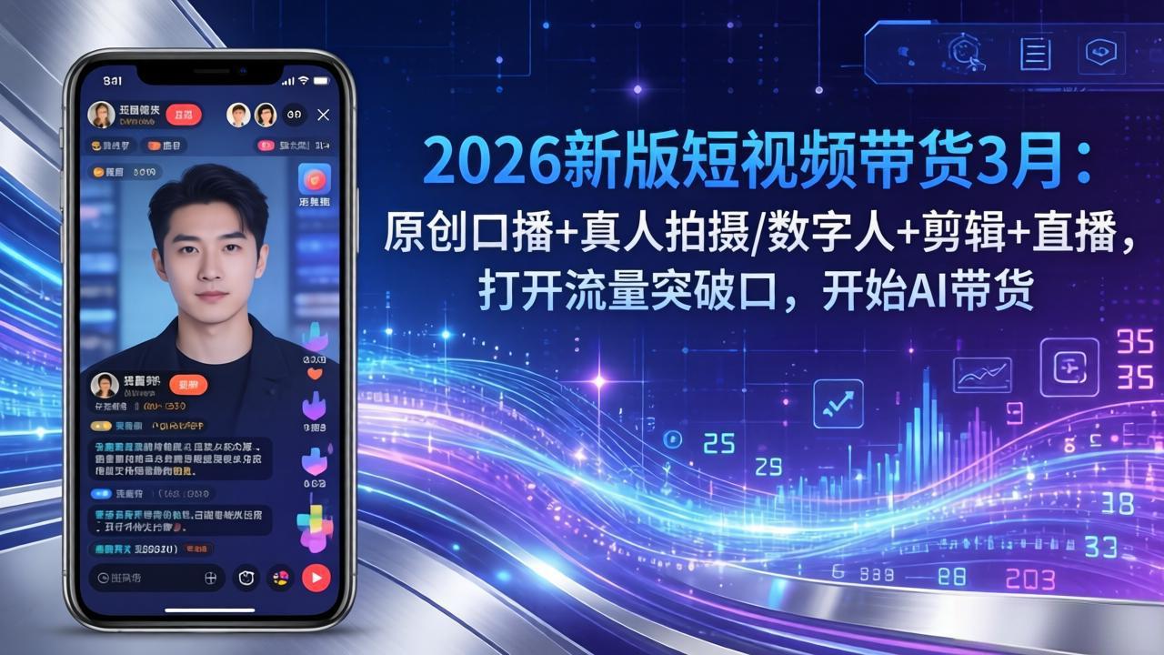 2026新版短视频带货3月：原创口播+真人拍摄/数字人+剪辑+直播，打开流量突破口，开始AI带货-八方网创