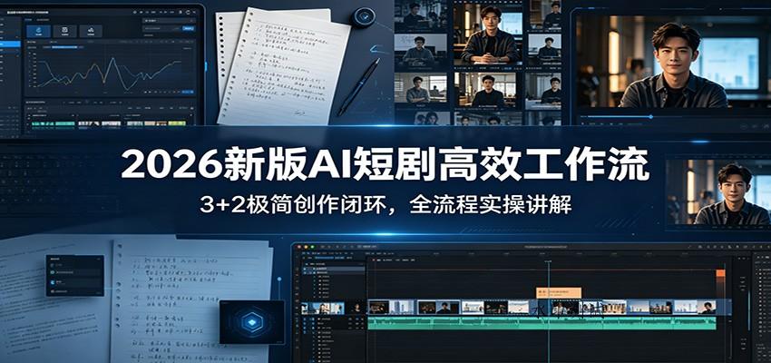 2026新版AI短剧高效工作流：3+2极简创作闭环，全流程实操讲解-八方网创