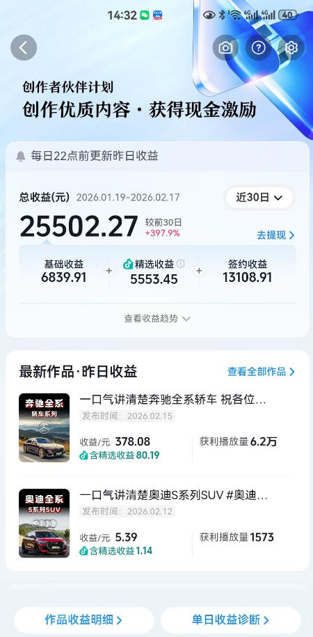 抖音某大佬汽车科普解说教学，流量嘎嘎猛，撸创作伙伴计划精选独家收益，日入5张+-八方网创