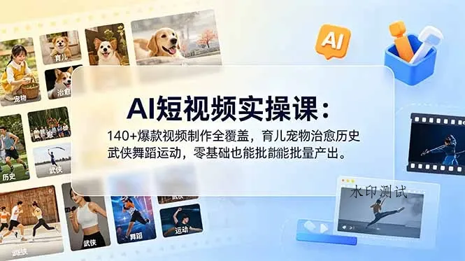 【精】AI短视频实操课：140+爆款视频制作全覆盖，育儿宠物治愈历史武侠舞蹈运动，零基础也能批量产出-八方网创