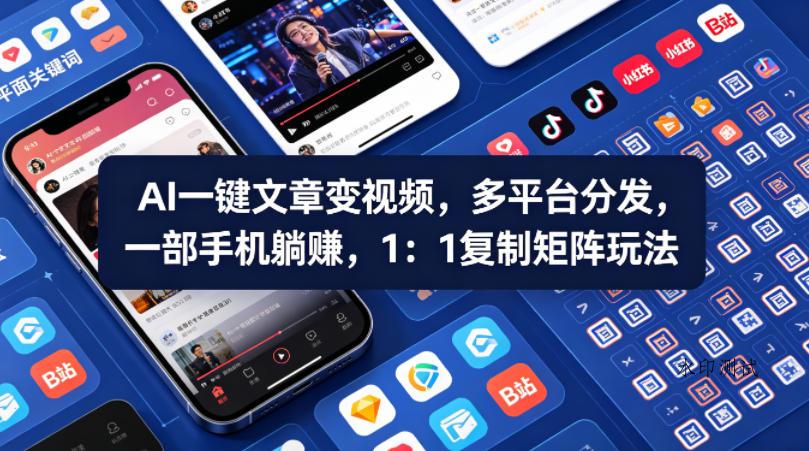 Ai一键文章变视频，多平台分发，一部手机躺賺，1：1复制矩阵玩法-八方网创