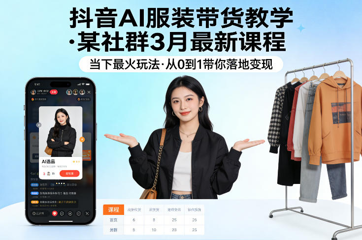 抖音AI服装带货教学，某社群3月最新课程，当下最火玩法，从0到1带你落地变现-八方网创