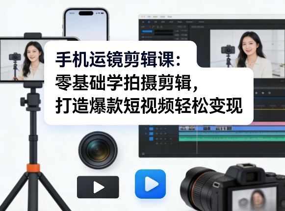 手机运镜剪辑课：零基础学拍摄剪辑，打造爆款短视频轻松变现-八方网创