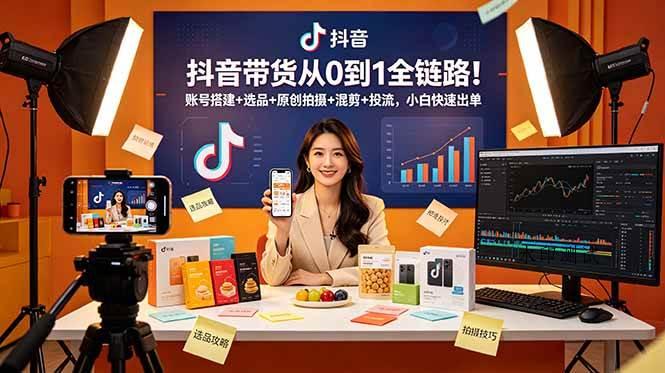 （18963期）抖音带货从0到1全链路！账号搭建+选品+原创拍摄+混剪+投流，小白快速出单-八方网创