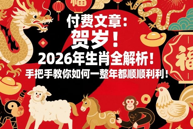 付费文章:贺岁!2026年生肖全解析!手把手教你如何一整年都顺顺利利!-八方网创