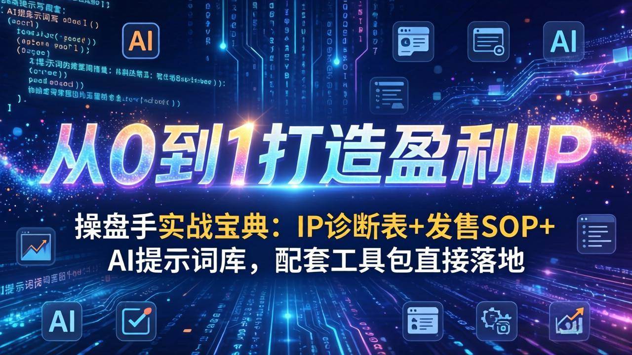 （17593期）操盘手实战宝典：IP诊断表+发售SOP+AI提示词库，配套工具包直接落地，从0到1打造盈利IP-八方网创