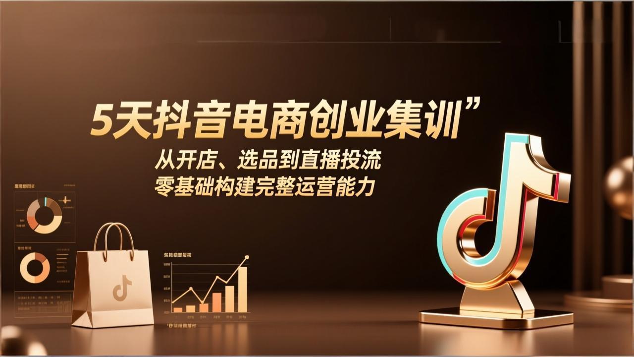 5天抖音电商创业集训：从开店、选品到直播投流，零基础构建完整运营能力-八方网创