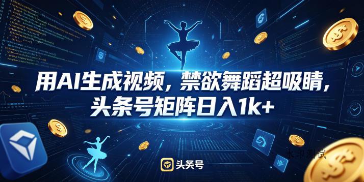 用AI生成视频,禁欲舞蹈超吸睛,头条号矩阵日入1k+-八方网创