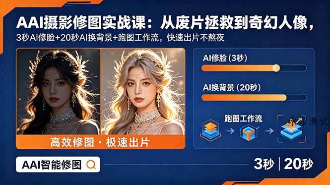 (18936期)AI摄影修图实战课:从废片拯救 到 奇幻人像,3秒AI修脸+20秒AI换背景+跑图工作流,快速出片不熬夜-八方网创