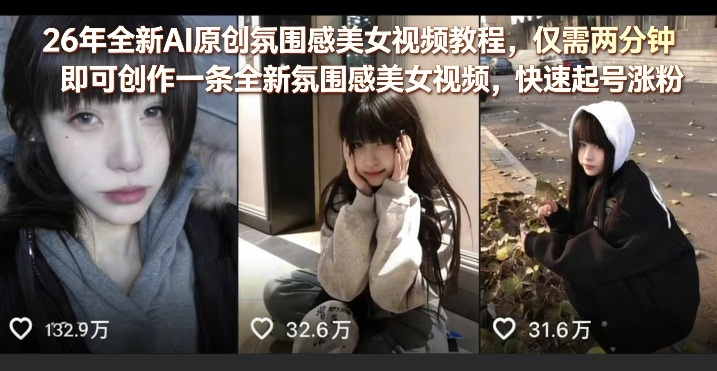 26年全新AI原创氛围感美女视频教程，仅需两分钟即可创作一条全新氛围感美女视频，快速起号涨粉-八方网创