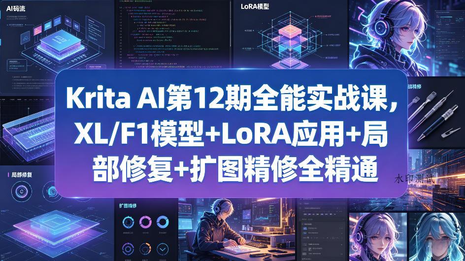 Krita AI第12期全能实战课，XL/F1模型+LoRA应用+局部修复+扩图精修全精通-八方网创