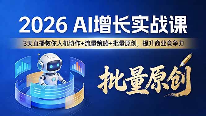 （17662期）2026 AI 增长实战课：3 天直播教你人机协作 + 流量策略 + 批量原创，提升商业竞争力-八方网创