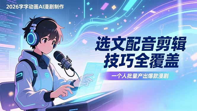 2026字字动画AI漫剧制作-1期，选文配音剪辑技巧全覆盖，一个人就能批量产出爆款漫剧-八方网创