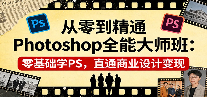 从零到精通Photoshop全能大师班：零基础学PS，直通商业设计变现-八方网创