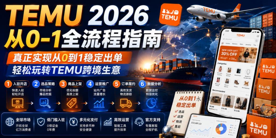TEMU 2026从0-1全流程指南，真正实现从0到1稳定出单，轻松玩转TEMU跨境生意-八方网创