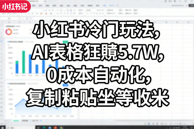 小红书冷门玩法，AI表格狂賺5.7W，0成本自动化，复制粘贴坐等收米-八方网创