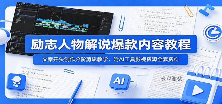 励志人物解说爆款内容教程:文案开头创作分阶剪辑教学,附AI 工具影视资源全套资料-八方网创