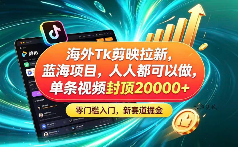 海外TK剪映拉新蓝海赛道!零门槛普通人可上手,单条视频收益上限2W+-八方网创