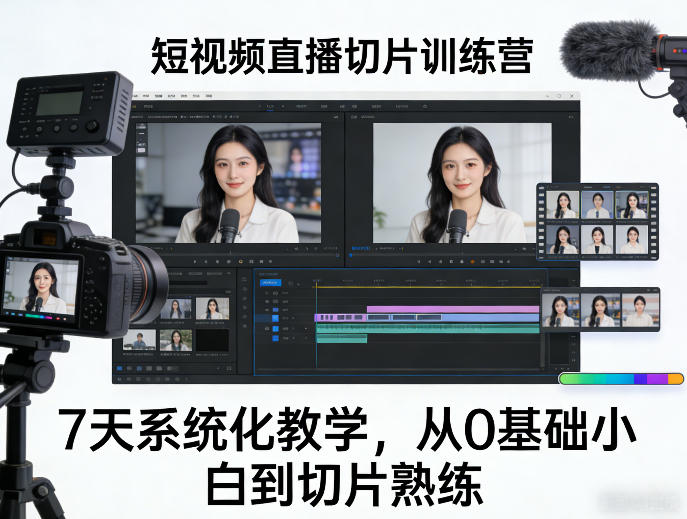 短视频直播切片训练营,7天系统化教学,从0基础小白到切片熟练-八方网创