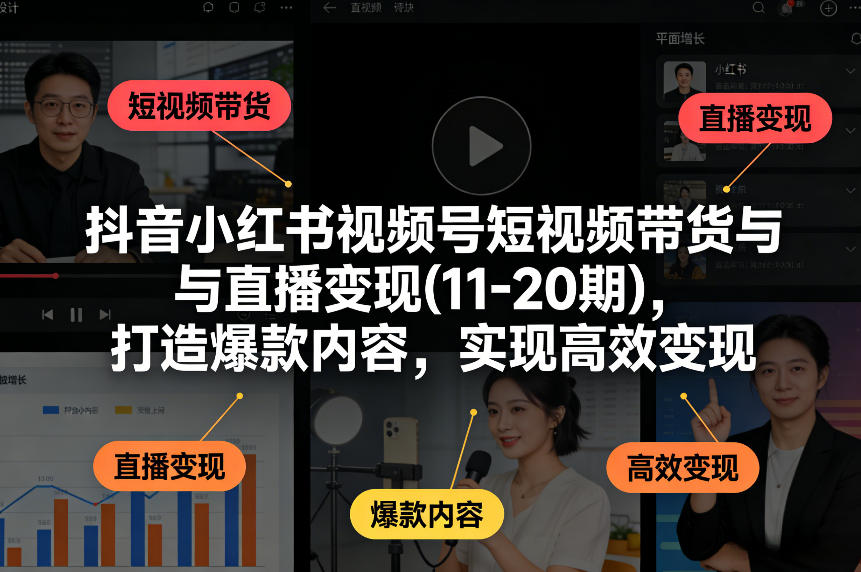 抖音小红书视频号短视频带货与直播变现(10-20期)，打造爆款内容，实现高效变现（更新）-八方网创