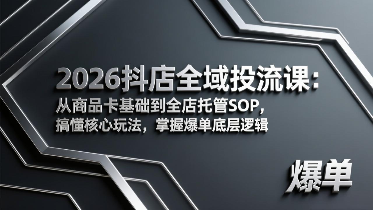 2026抖店全域投流课：从商品卡基础到全店托管SOP，搞懂核心玩法，掌握爆单底层逻辑-八方网创