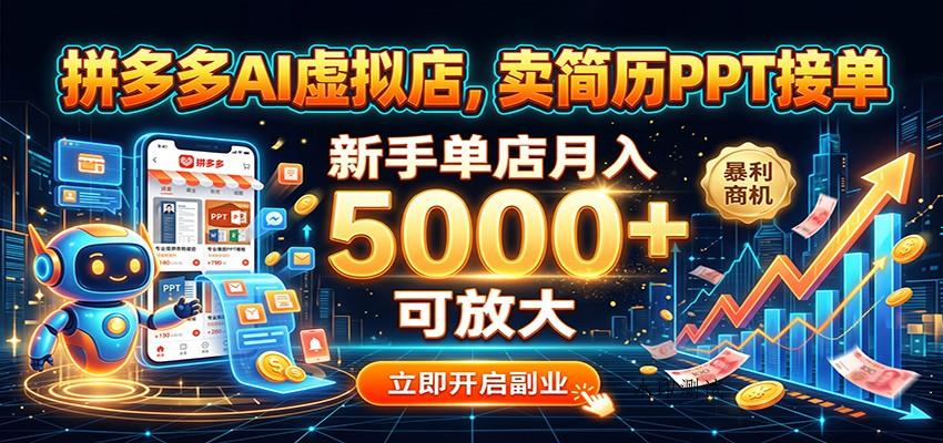 拼多多AI虚拟店，卖简历PPT接单，新手单店月入5000+ 可放大-八方网创