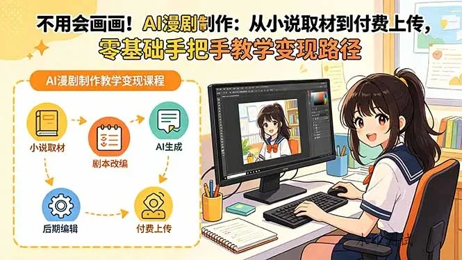【精】不用会画画！AI漫剧制作：从小说取材到付费上传，零基础手把手教学变现路径-八方网创