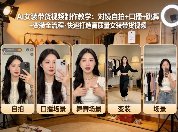 AI女装带货视频制作教学，对镜自拍、口播、跳舞、变装全流程，快速打造高质量女装带货视频-八方网创