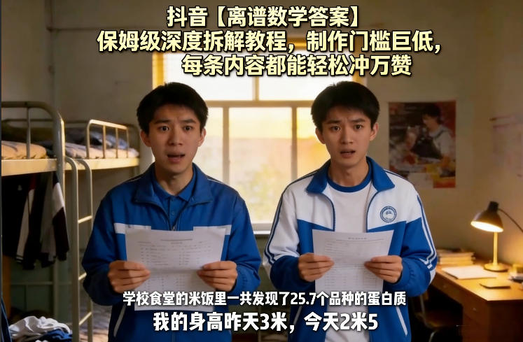 抖音【离谱数学答案】保姆级深度拆解教程，制作门槛巨低，每条内容都能轻松冲万赞，附详细步骤-八方网创