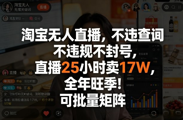淘宝无人直播，不违规不封号，直播25小时卖17W，全年旺季！可批量矩阵【揭秘】-八方网创