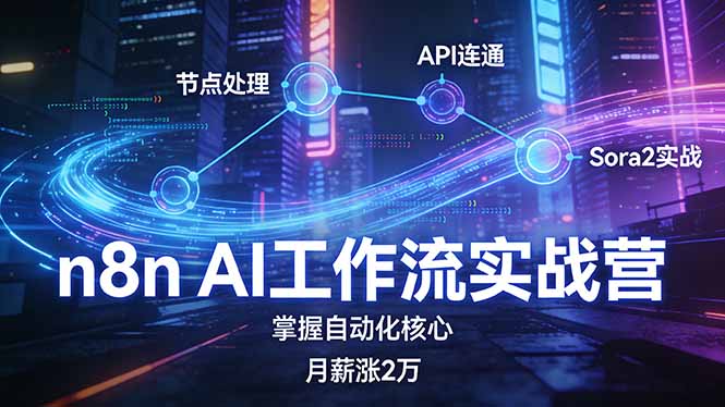 n8n AI工作流实战营，节点处理+API连通+Sora2实战，掌握自动化核心月薪涨2万-八方网创