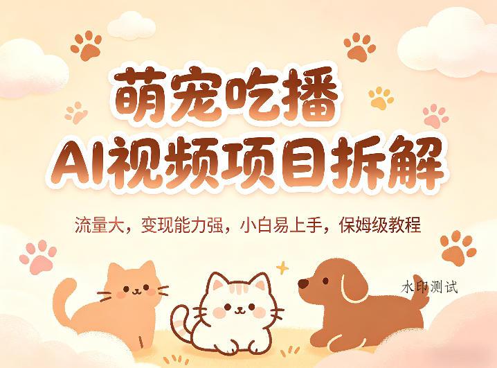 萌宠吃播AI视频项目拆解，流量大，变现能力强，小白易上手，保姆级教程-八方网创
