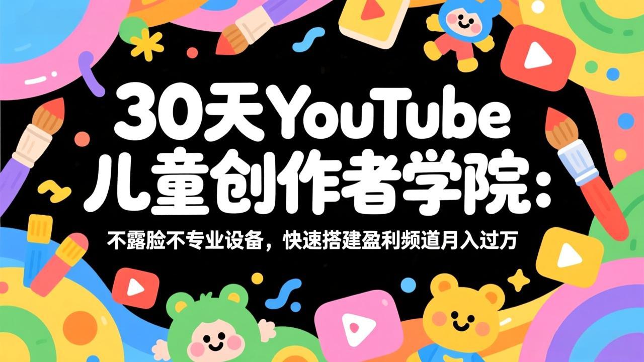 30天YouTube儿童创作者学院：不露脸不专业设备，快速搭建盈利频道月入过万-八方网创