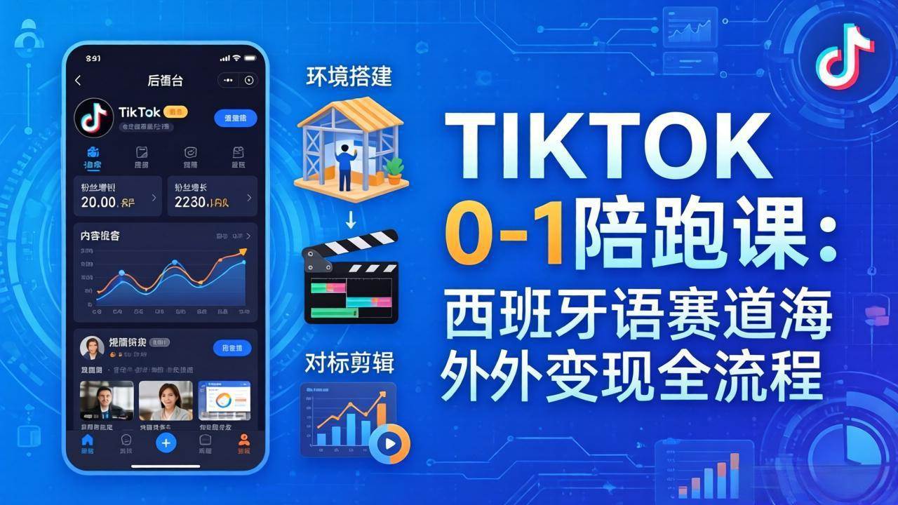 （17908期）TIKTOK 0-1 陪跑课：从环境搭建到刷对标剪辑，西班牙语赛道海外变现全流程-八方网创