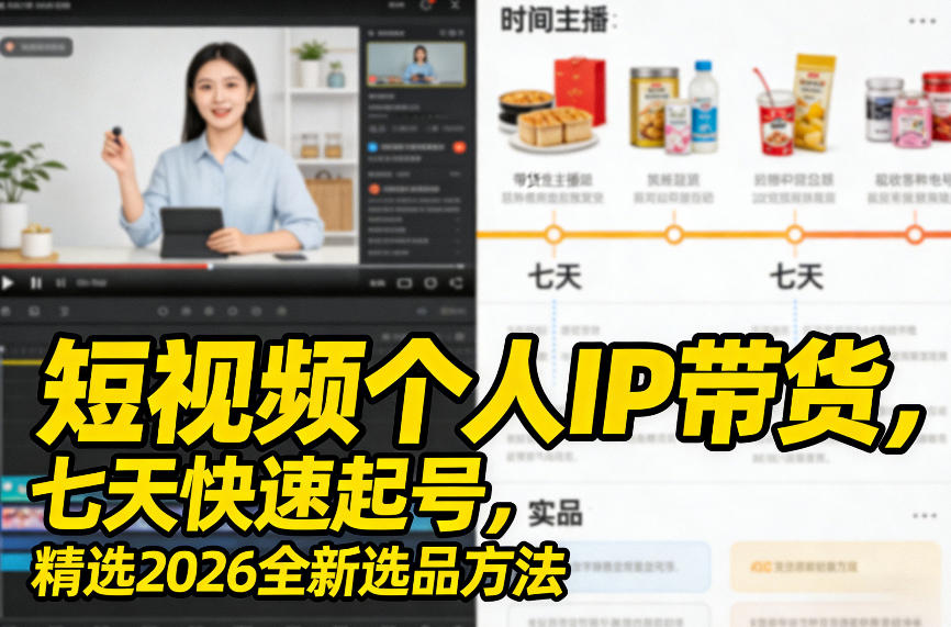 短视频个人IP带货,七天快速起号,精选2026全新选品方法-八方网创