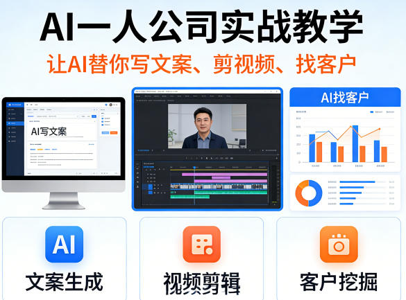 AI一人公司实战教学，让AI替你写文案、剪视频、找客户-八方网创