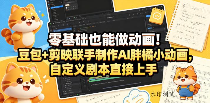 零基础也能做动画！豆包+剪映联手制作AI胖橘小动画，自定义剧本直接上手-八方网创