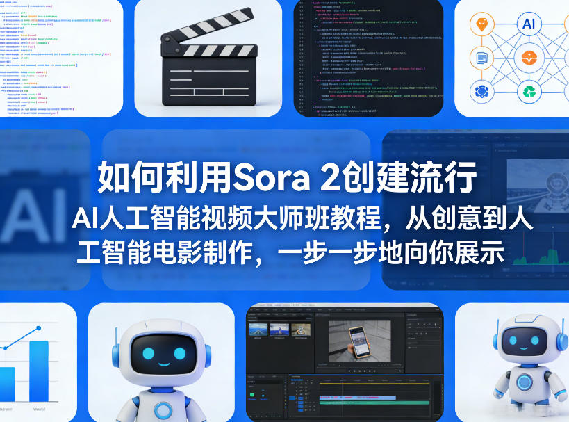 如何利用Sora 2创建流行AI人工智能视频大师班教程，从创意到人工智能电影制作，一步一步地向你展示-八方网创