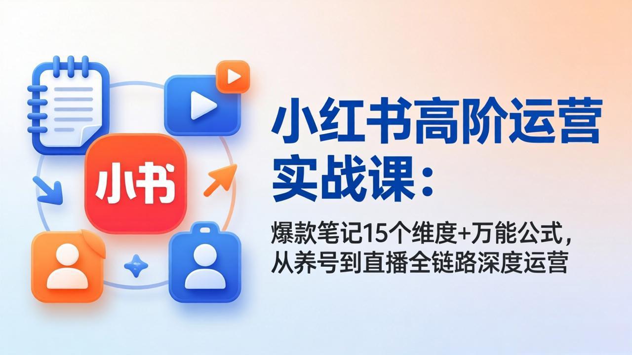 小红书高阶运营实战课：爆款笔记15个维度+万能公式，从养号到直播全链路深度运营-八方网创