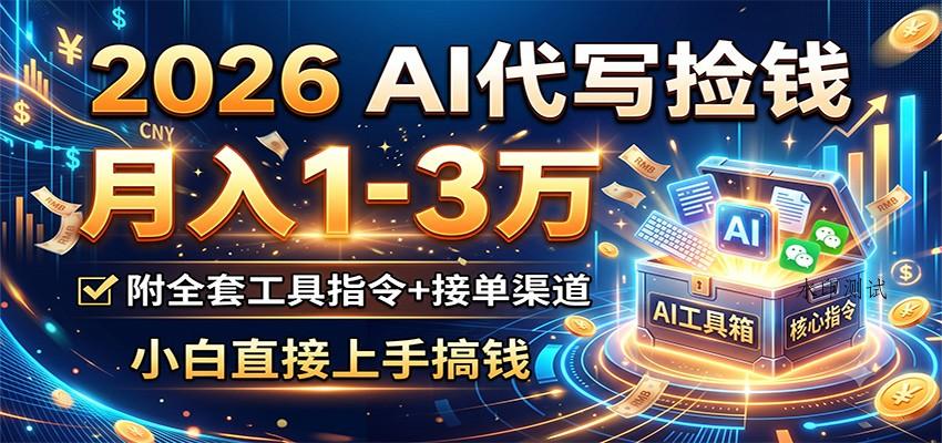 2026 AI代写捡钱，月入1-3万，附全套工具指令+接单渠道，小白直接上手搞钱-八方网创