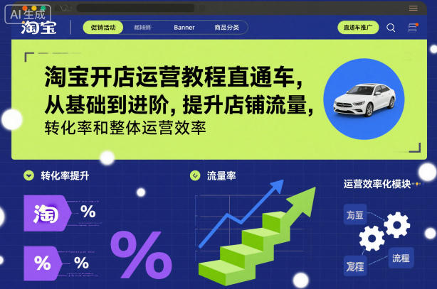 淘宝开店运营教程直通车,从基础到进阶,提升店铺流量,转化率和整体运营效率(更新26年3月)-八方网创